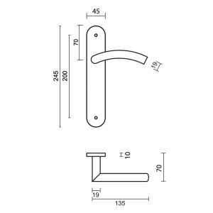 Deurkruk Pro GI SHAPE 19MM INOX PLUS PLAAT+NO KEY