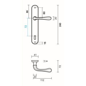 Deurkruk Pro GRETA BRONS PLAAT+KEY  72MM