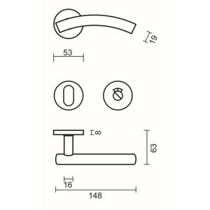 Deurkruk Pro GT SHAPE 19MM INOX PLUS R+WC