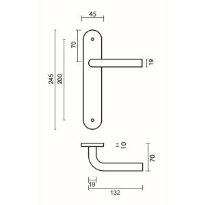 Deurkruk Pro L SHAPE 19MM INOX PLUS PLAAT+NO KEY