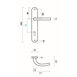 Deurkruk Pro LILLA INOX LOOK PLAAT+KEY  72MM