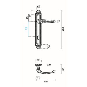 Deurkruk Pro LYDIA BRONS PLAAT+KEY  72MM