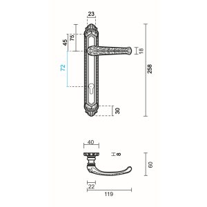 Deurkruk Pro LYDIA BRONS PLAAT+CYL  72MM