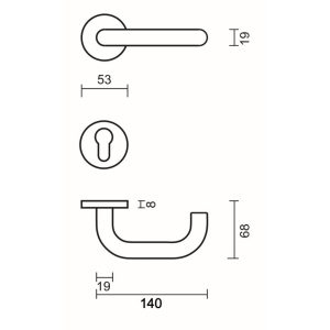 Deurkruk Pro U SHAPE 19MM INOX PLUS R+E CYL