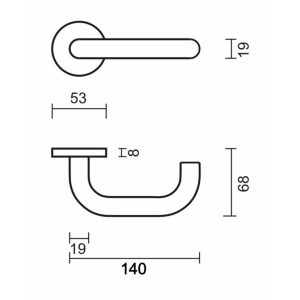 Deurkruk Pro U SHAPE 19MM INOX PLUS R+NO KEY