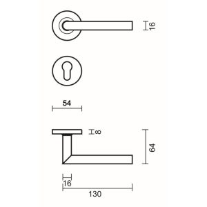 Deurkruk Pro ZERO I SHAPE 16MM INOX R+E CYL