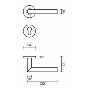 Deurkruk Pro ZERO I SHAPE 19MM INOX R+E CYL