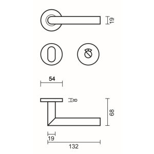 Deurkruk Pro ZERO I SHAPE 19MM INOX R+WC