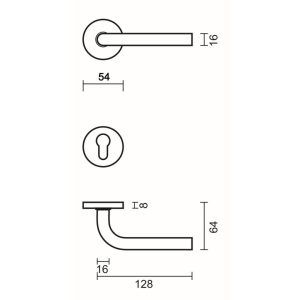 Deurkruk Pro ZERO L SHAPE 16MM INOX R+E CYL