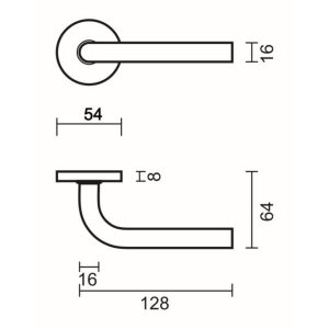 Deurkruk Pro ZERO L SHAPE 16MM INOX R+NO KEY