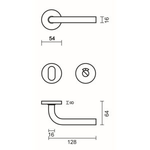 Deurkruk Pro ZERO L SHAPE 16MM INOX R+WC