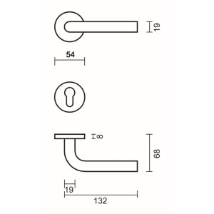 Deurkruk Pro ZERO L SHAPE 19MM INOX R+E CYL