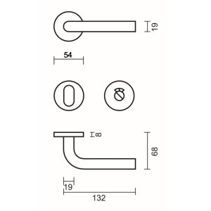 Deurkruk Pro ZERO L SHAPE 19MM INOX R+WC