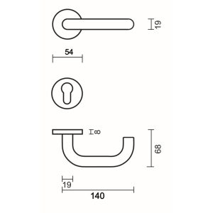 Deurkruk Pro ZERO U SHAPE 19MM INOX R+E CYL