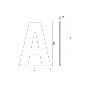 Huisletter Plat A INOX PLUS Br 91 x H 130 mm