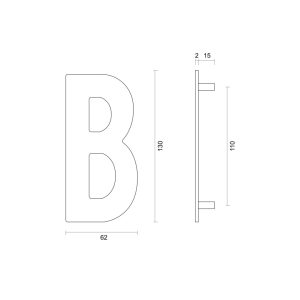 Huisletter Plat B INOX PLUS Br 62 x H 130 mm