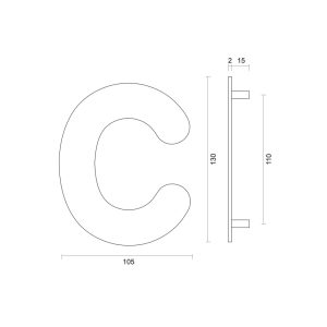 Huisletter Plat C INOX PLUS Br 105 x H 130 mm