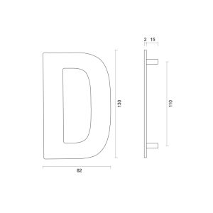 Huisletter Plat D INOX PLUS Br 82 x H 130 mm