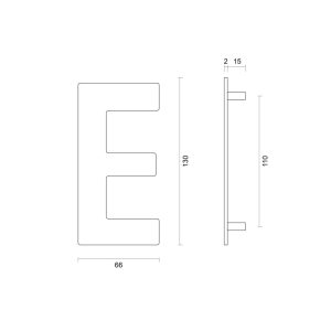 Huisletter Plat E INOX PLUS Br 66 x H 130 mm