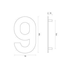 Huisnummer Plat 9 INOX PLUS Br 75 x H 130