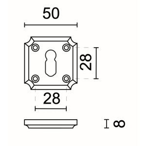 Sleutelplaatje BB SQUARE RETRO 50MM INOX LOOK