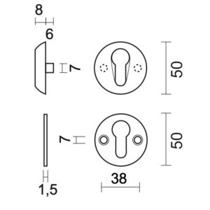 Veiligheidscilinderplaatje INOX PLUS .8MM