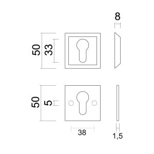 Veiligheidscilinderplaatje SQUARE INOX PLUS .8MM