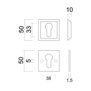 Veiligheidscilinderplaatje SQUARE INOX PLUS 10MM