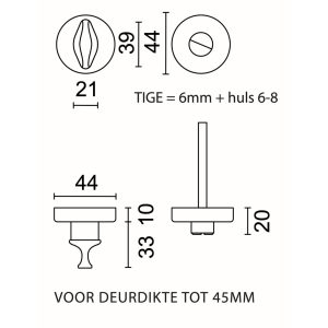 WC garnituur rond Klikrozas 45MM INOX LOOK