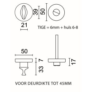 WC garnituur rond Klikrozas 50MM INOX LOOK