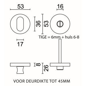 WC garnituur rond SHAPE CLASS 3 INOX PLUS ZONDER ROOD/WIT