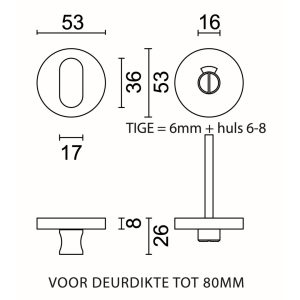 WC garnituur rond SHAPE INOX PLUS TIGE 120MM