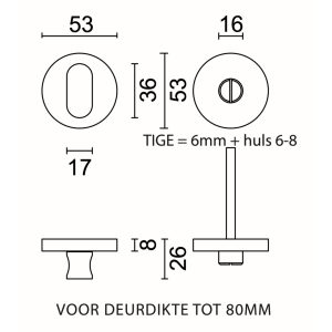 WC garnituur rond SHAPE INOX PLUS ZONDER ROOD/WIT TIGE 120MM