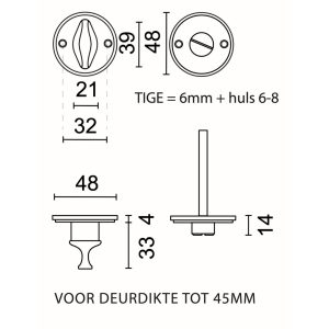 WC garnituur rond retro 48MM PLAT INOX LOOK