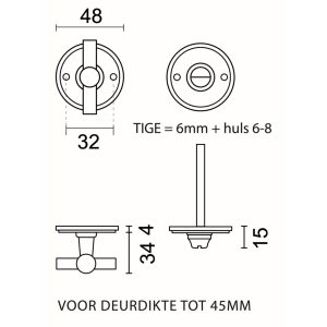 WC garnituur rond retro 48MM PLAT PETANA INOX LOOK