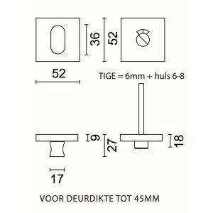 WC garnituur SQUARE 1/2/3 INOX PLUS