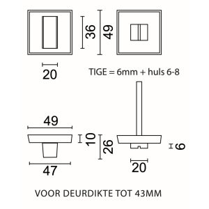 WC garnituur SQUARE 48MM INOX LOOK