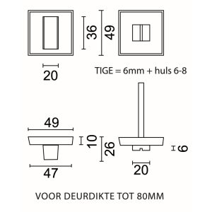 WC garnituur SQUARE 48MM INOX LOOK TIGE 120MM