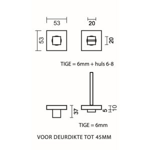 WC garnituur SQUARE 53MM INOX LOOK