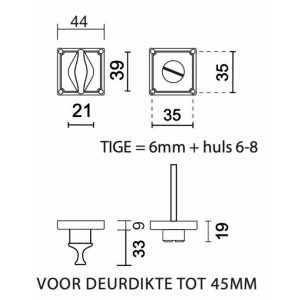 WC garnituur SQUARE RETRO 44MM INOX LOOK