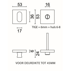 WC garnituur SQUARE SHAPE FLAT INOX PLUS