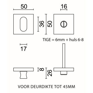 WC garnituur SQUARE SHAPE INOX PLUS ZONDER ROOD/WIT