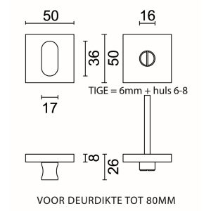 WC garnituur SQUARE SHAPE INOX PLUS ZONDER ROOD/WIT TIGE 120MM