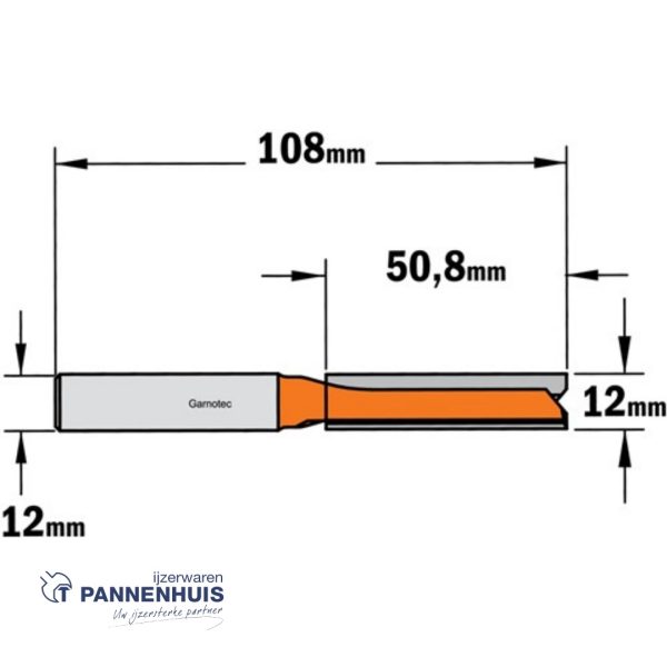 CMT Groeffrees met rechte snijkoppen, HW D=12 x 50,8mm L=108 S=12 Z2 - Afbeelding 2