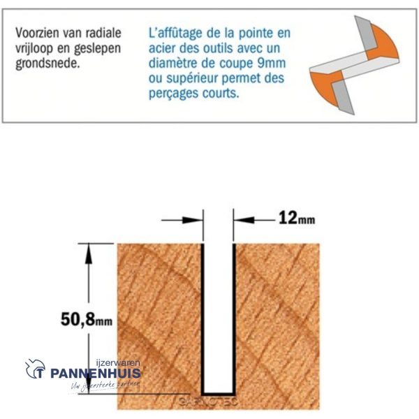 CMT Groeffrees met rechte snijkoppen, HW D=12 x 50,8mm L=108 S=12 Z2 - Afbeelding 3