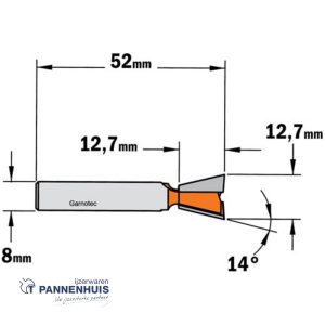 CMT Zwaluwstaartfrees HW D=12,7 x 12.7mm 14° L=52 S=8 Z2