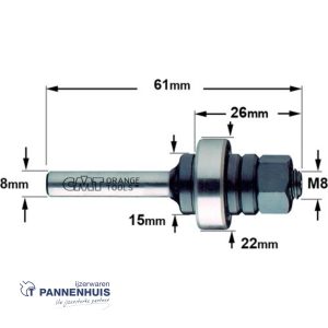 CMT Spindel met kogellager D=M8 x 26mm L=61 S=8