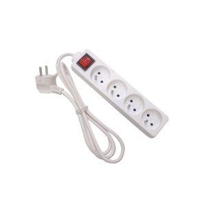 Stekkerdoos met schakelaar, 4 stopcontacten met penaarde (type E), kabel 3 m, 3G1.5, wit