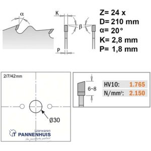 CMT Schulpcirkelzaag HW 210x30x2,8 Z24 Massieve houtsoorten