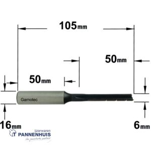 CMT Langgatboor, rechts D=6mm I=50mm LT=105mm S=16x50mm Z2 RH (rechtsdraaiend) HL